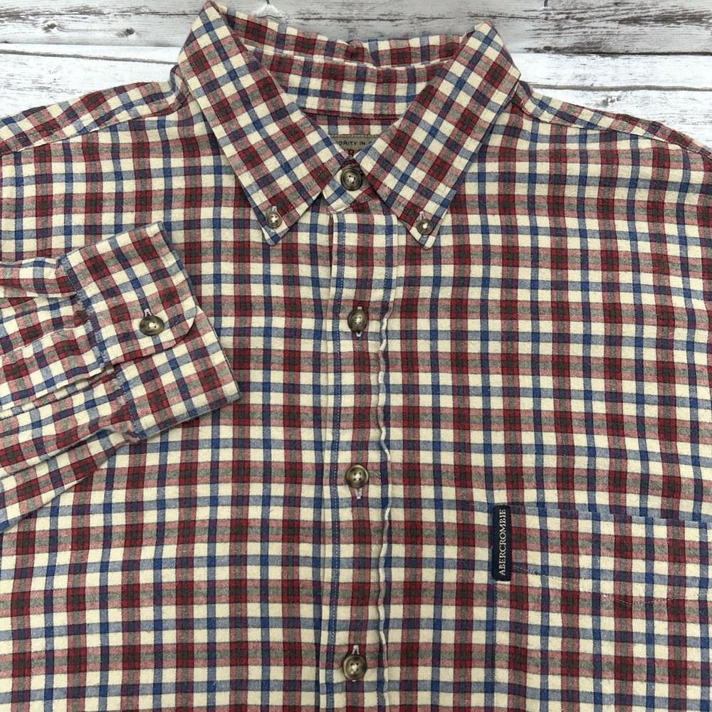 Abercrombie & Fitch The Big Shirt Flannel Mens XL Red Blue Plaid Long Sleeve